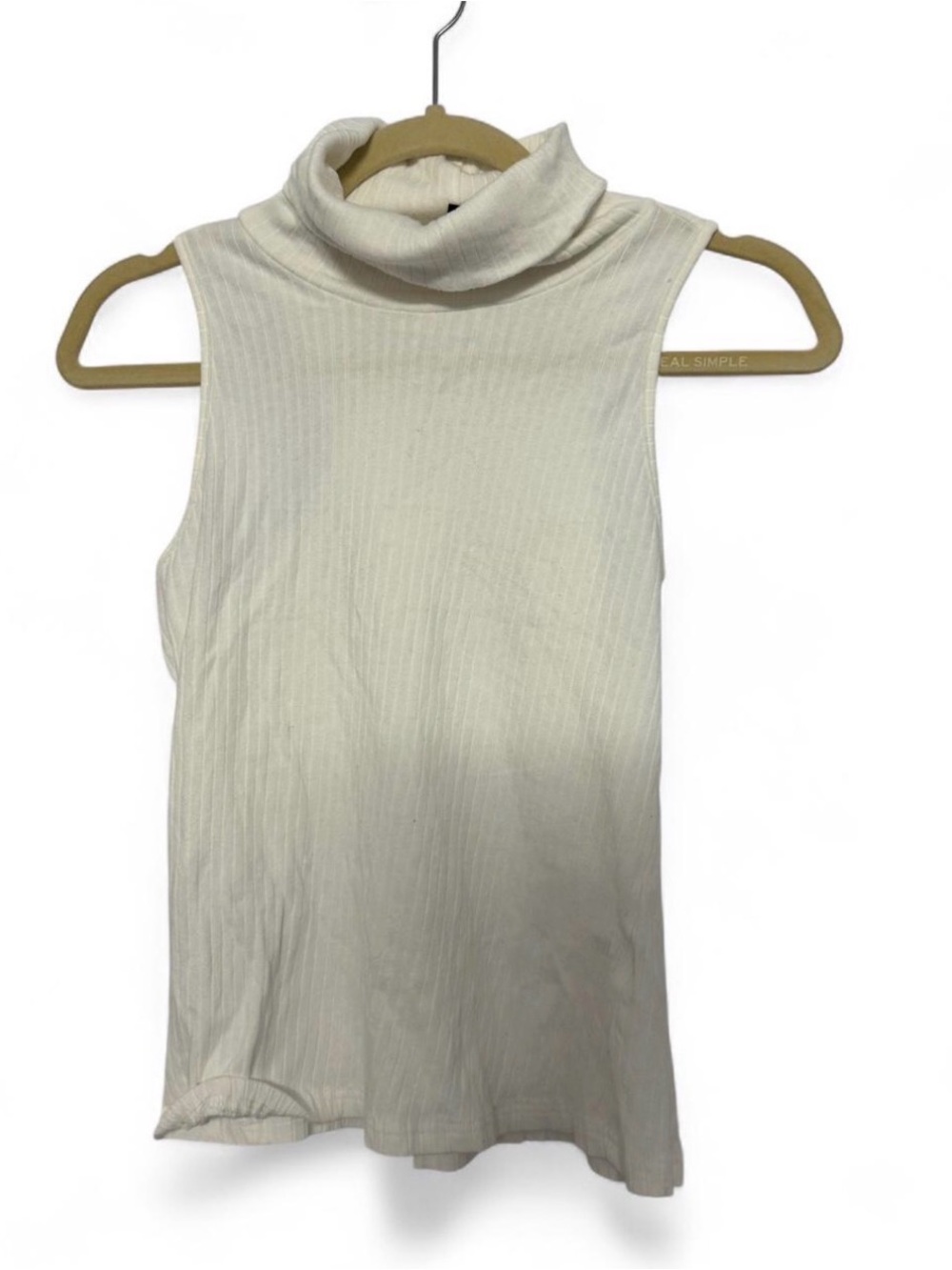SHEIN Ribbed Sleeveless Turtleneck Tank - Cream
